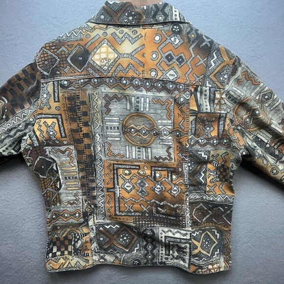 Y2K Chicos Jacket Womens Small Brown Rust Aztec Geometric Corduroy Buttons 90s - Picture 11 of 12